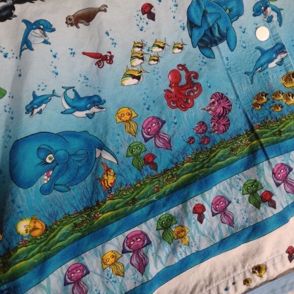 Vintage Cartoon Fish Ocean Life Pattern Hawaiian Shirt - Picture 4 of 8